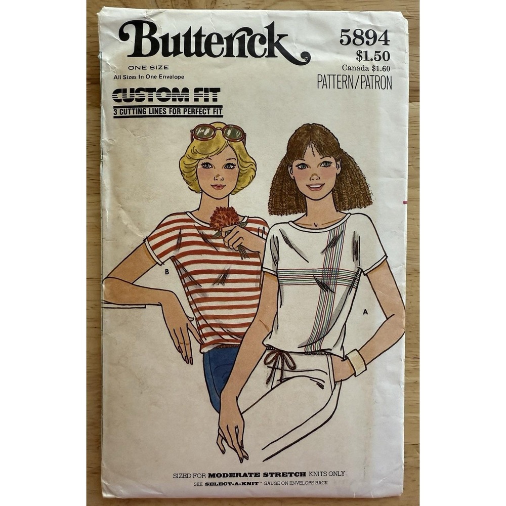 Butterick Custom Fit Pattern 5894 Misses' Loose-Fitting Top All Sizes S-L 8-18